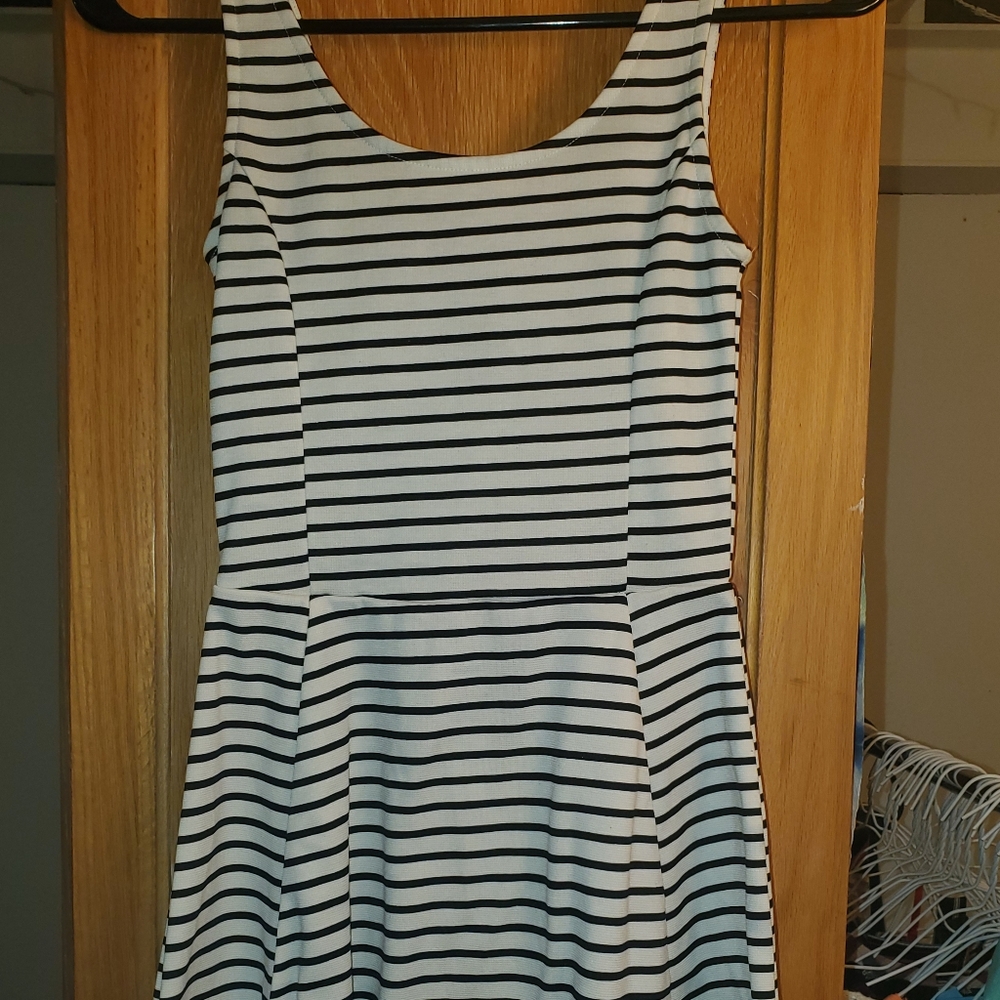 Black and white striped mini dress